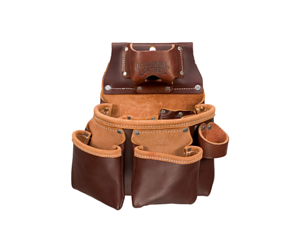 3 Pouch Pro Tool Bag with Tape Measure Pouch - Tan and Black Leather