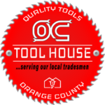 OC Tool House logo on a saw blade. The words Quality Tools and Orange County are arching at the top and bottom respectively. The word Tool House and "...serving our local tradesmen" are horizontal and stacked in the center.